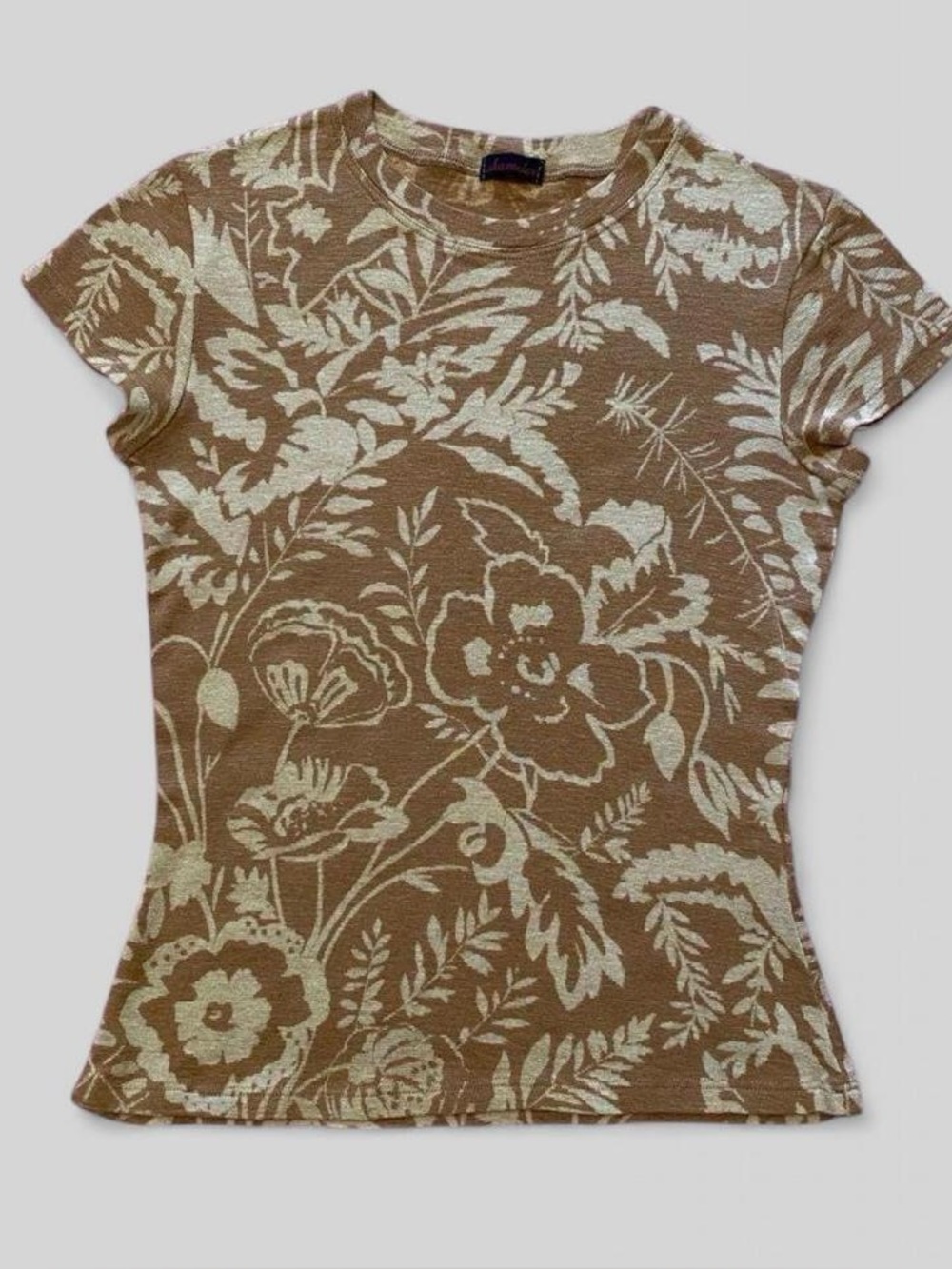Vintage Y2K Shameless Brown and Cream Floral Baby Tee